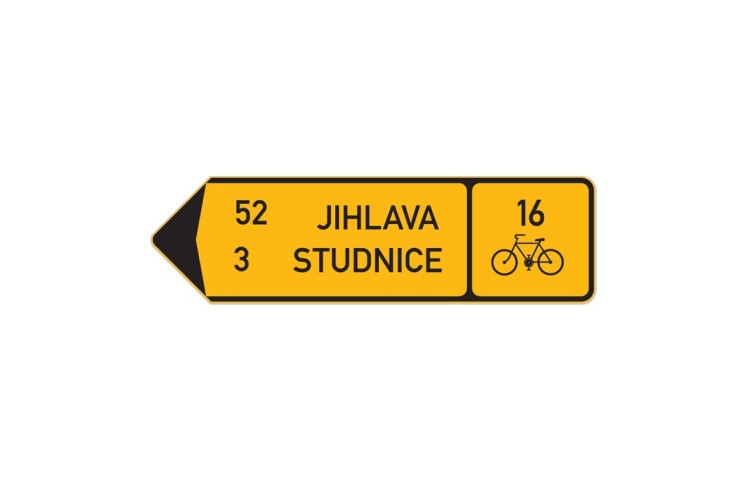 Cyklo značka IS19d - Směrová tabule pro cyklisty (s dvěma cíli)