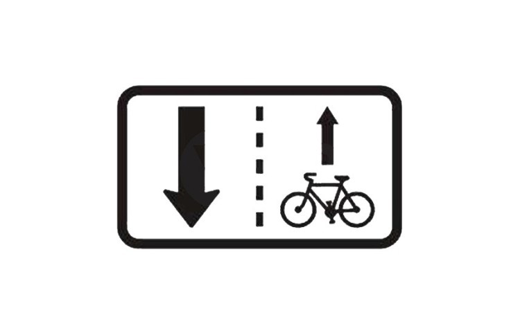 Dopravní značka E12b - Vjezd cyklistů v protisměru povolen