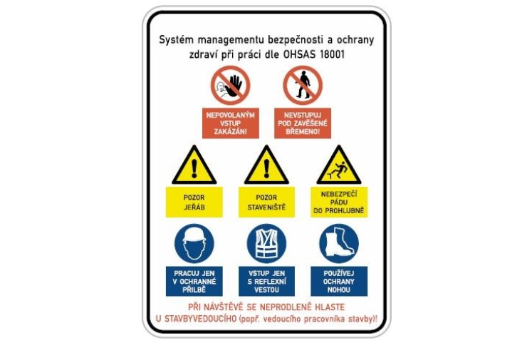Tabule s bezpečnostními pokyny na stavbu