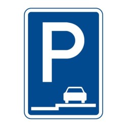 Dopravní značka IP11e - Parkoviště (stání na chodníku podélné)