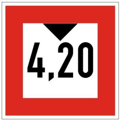 Plavební znak C2 - Průjezdní výška je omezena (pokud je uvedeno číslo, stanoví průjezdní výšku od vodní hladiny v metrech)