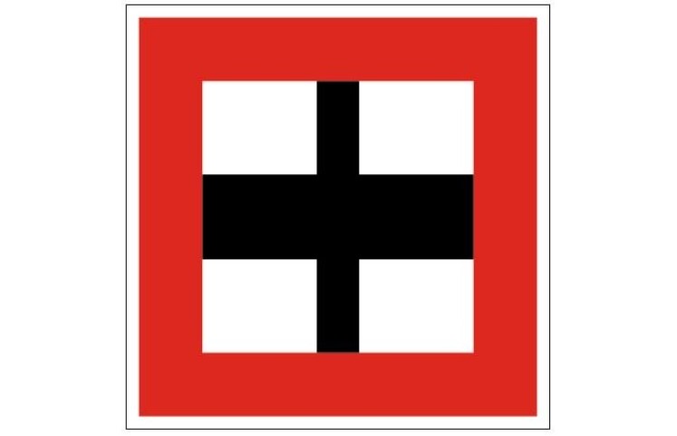 Plavební znak B9b - Povinnost před vplutím na hlavní vodní cestu nebo před jejím křížením