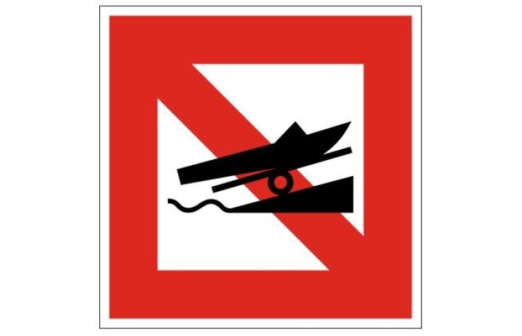 Plavební znak A19 - Zákaz spouštění plavidel na vodu