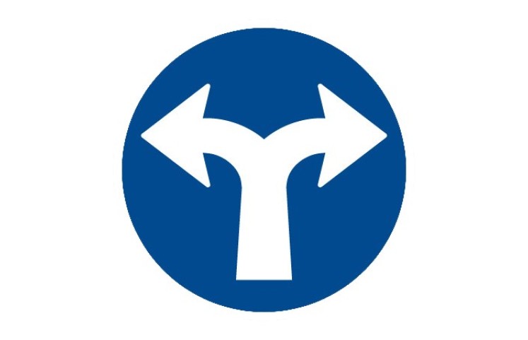 Dopravní značka C2f - Přikázaný směr jízdy vpravo a vlevo Dopravní značka C2f - Přikázaný směr jízdy vpravo a vlevo